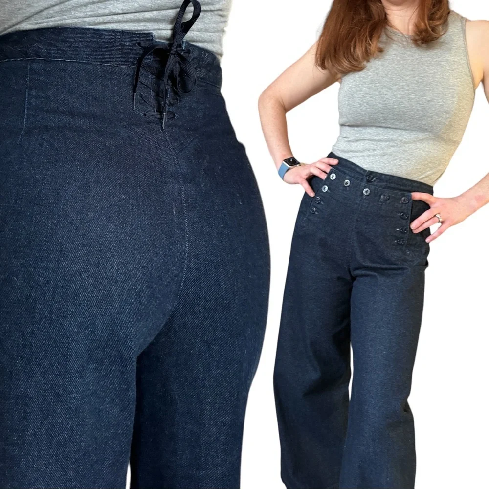 Lauren Ralph Lauren Sailor Pant Cotton Denim Navy 10P - Picture 7 of 9